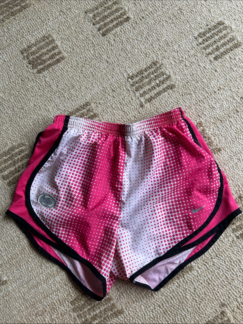Nike Women's Pink and White Gradient PSU Dot Running Shorts